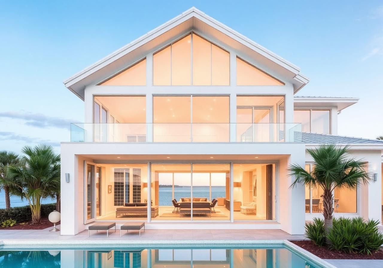 Hurricane impact windows on Florida coastal home